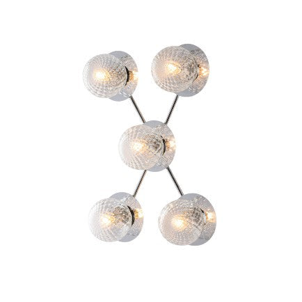 Plafoniera Moderna in Ferro Cromato o Bronzato con Sfere in Vetro – Cromo Lucido – 5 luci – Standard