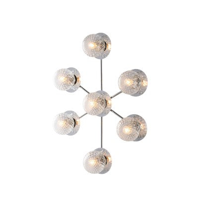 Plafoniera Moderna in Ferro Cromato o Bronzato con Sfere in Vetro – Cromo Lucido – 7 luci – Standard