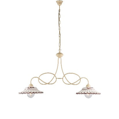 Lampadario Vintage in Ferro con Diffusori in Ceramica – Avorio / Decapè – 2 luci