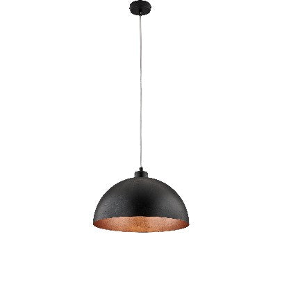 Lampada a Sospensione Industrial in Ferro con Decori Oro, Argento, Rame o Ruggine – Nero / Rame – 1 luce – Ø35 cm