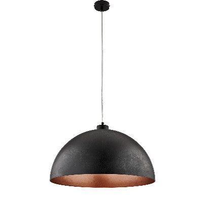Lampada a Sospensione Industrial in Ferro con Decori Oro, Argento, Rame o Ruggine – Nero / Rame – 1 luce – Ø50 cm