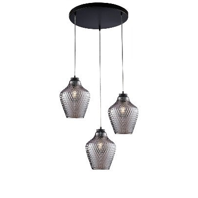 Lampada a Sospensione Moderna con Vetro Soffiato Trasparente, Grigio o Ambra – Grigio Specchiato – 3 luci