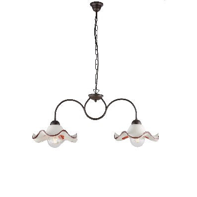 Lampadario Vintage in Ferro con Diffusori in Ceramica Decorata – Nero / Ruggine
