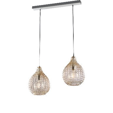 Lampada a Sospensione Moderna con Vetro Soffiato Effetto Cristallo – Ambra – 2 luci su binario