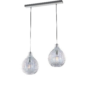 Lampada a Sospensione Moderna con Vetro Soffiato Effetto Cristallo – Trasparente – 2 luci su binario