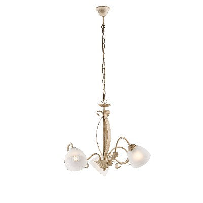 Lampadario Vintage in Ferro Marrone o Avorio e Oro con Vetri Alabastro – Avorio / Oro – 3 luci
