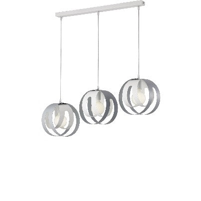 Lampada a Sospensione Moderna in Ferro Traforato Bianco e Tortora o Grigio – Bianco / Grigio – 3 luci su binario