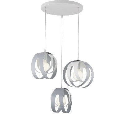 Lampada a Sospensione Moderna in Ferro Traforato Bianco e Tortora o Grigio – Bianco / Grigio – 3 luci rosone tondo