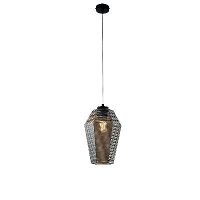 Lampada a Sospensione Moderna con Vetro Soffiato Trasparente, Grigio o Ambra – Grigio Specchiato – 1 luce