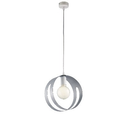 Lampada a Sospensione Moderna in Ferro con Fascia Traforata – Bianco / Grigio – 1 luce