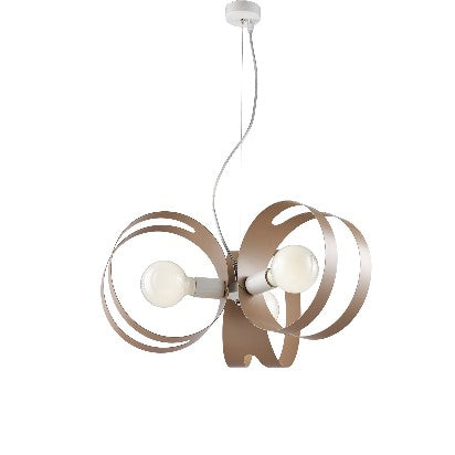 Lampada a Sospensione Moderna in Ferro con Fascia Traforata – Bianco / Tortora – 3 luci