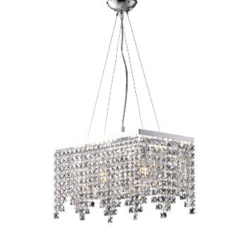 Lampada a Sospensione Classica in Ottone e Ferro Cromato con Strass – Cromo Lucido – 2 luci