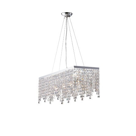 Lampada a Sospensione Classica in Ottone e Ferro Cromato con Strass – Cromo Lucido – 4 luci