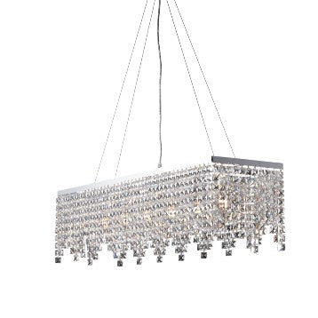 Lampada a Sospensione Classica in Ottone e Ferro Cromato con Strass – Cromo Lucido – 6 luci