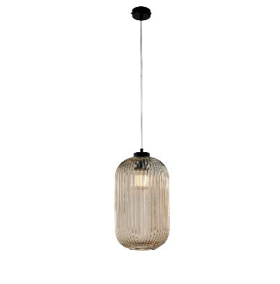 Lampada a Sospensione Moderna con Vetro Soffiato Trasparente, Grigio o Ambra – Ambra – 1 luce