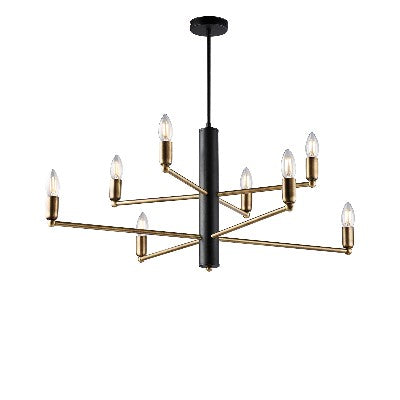 Lampada a Sospensione Moderna in Ferro Nero e Ottone Brunito – Nero – 8 luci