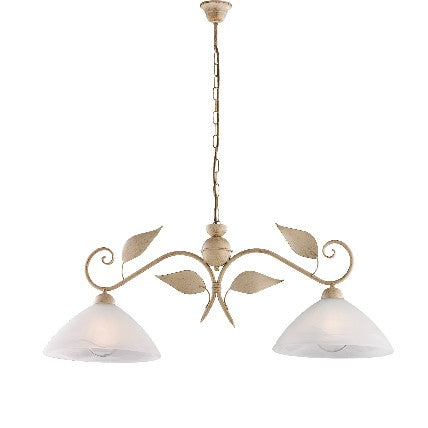 Lampadario Classico in Ferro Bianco e Argento o Avorio e Oro con Vetri Alabastro – Avorio / Oro – 2 luci