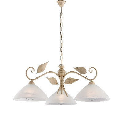 Lampadario Classico in Ferro Bianco e Argento o Avorio e Oro con Vetri Alabastro – Avorio / Oro – 3 luci