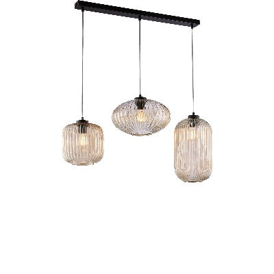 Lampada a Sospensione Moderna con Vetro Soffiato Grigio Specchiato o Ambra – Ambra – 3 luci su binario