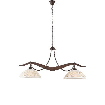 Lampadario Vintage in Ferro Nero Ruggine o Avorio Decapé con Vetri Bianchi e Ambra – Nero / Ruggine – 2 luci