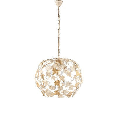 Lampadario Shabby Chic in Ferro Bianco o Avorio e Oro con Strass – Avorio / Oro – 3 luci