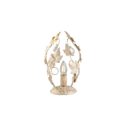 Lampada da Tavolo Shabby Chic in Ferro Bianco o Avorio e Oro con Strass – Avorio / Oro