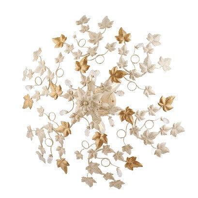Plafoniera Shabby Chic in Ferro Bianco o Avorio e Oro con Strass – Avorio / Oro – 6 luci