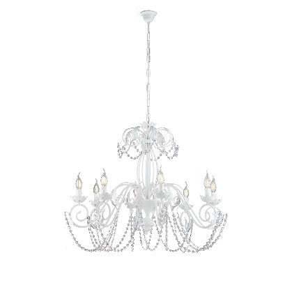 Lampadario Shabby Chic in Ferro Bianco o Avorio e Oro con Strass – Bianco Shabby – 8 luci