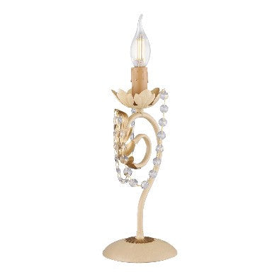 Lampada da Tavolo Shabby Chic in Ferro Bianco o Avorio e Oro con Strass – Avorio / Oro