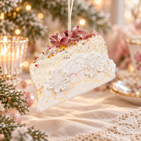 Decoración para tarta con purpurina rosa y blanca de 7 cm de la colección navideña Goodwill