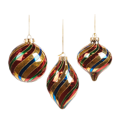 Palla Natalizia in Vetro Dorato con Motivo Swirl Multicolor Ø10 cm – Varianti Palla, Goccia e Cipolla Goodwill