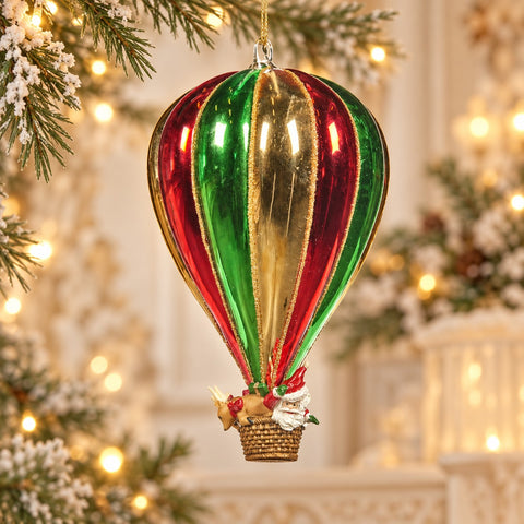 Adorno navideño "Globo aerostático" de Goodwill, 13 cm – Decoración de vidrio soplado pintada a mano