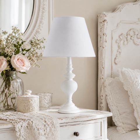 Lampada Shabby Chic "Ines" con Cappa Bianca - H.55 cm