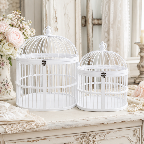 Coppia Gabbiette Decorative in Bamboo con Cupola in Metallo