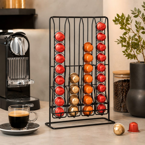 Porta Capsule Caffè Espresso Double Side in Metallo Nero – Estia Home, 33x14x21,5cm