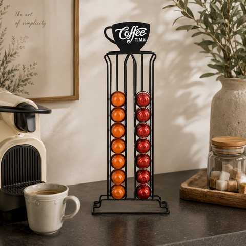 Porta Capsule Caffè Coffee Time in Metallo Nero 36 Posti – Estia Home, 15x10x40cm