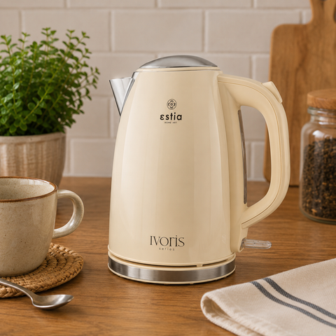 Bollitore Elettrico Ivoris Crema in Acciaio Inox 1,7L 2200W – Estia Home, 22,6x15,4x25cm