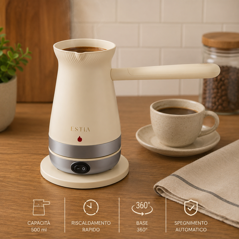 Bricco Elettrico Scaldacaffè Ivoris Avorio 1000W con Base 360° – Estia Home