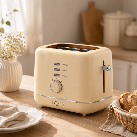 Tostapane 2 Fette Retrò Ivoris Crema 7 Livelli 850W – Estia Home, 28,2x18,4x19cm