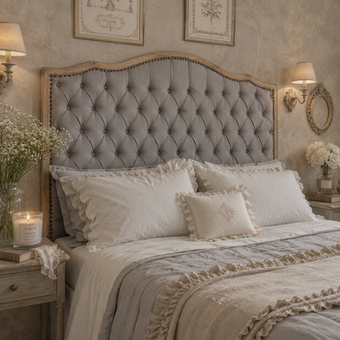 Testata Letto Matrimoniale Capitonné Grigio Legno Naturale by Blanc Mariclò - 180x157cm