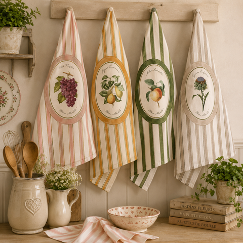 Canovaccio da Cucina "Pomario Righe" in Puro Cotone by Blanc Mariclò - 50x70 cm