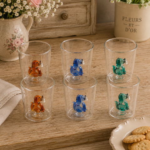 Set 6 Bicchieri in Borosilicato Treasure Dog - Henriette, 300 ml