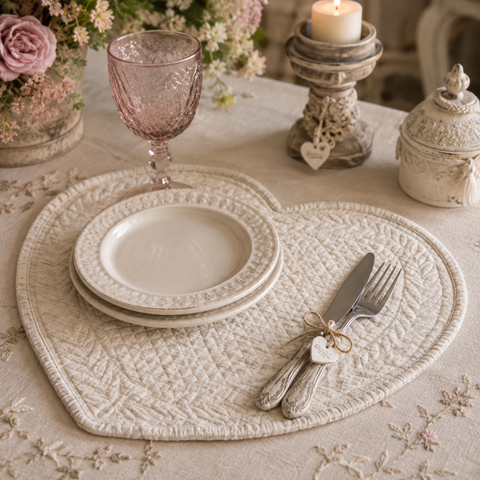 Set Americano a Cuore in Cotone by Blanc Mariclò - 30x32cm