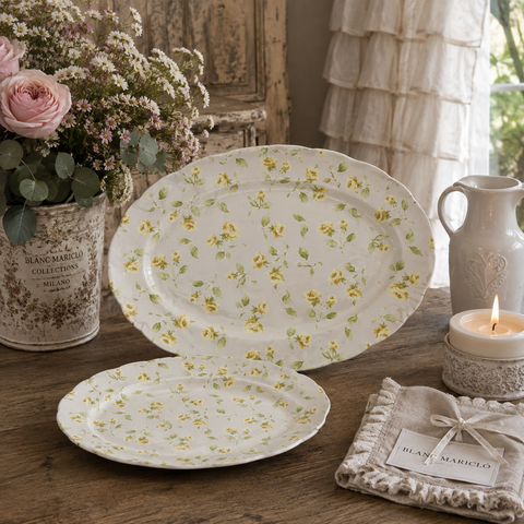OVAL CERAMIC TRAY "FLORET FULL YELLOW"