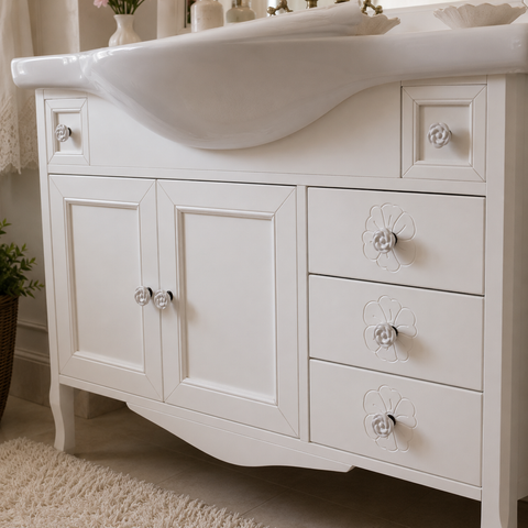 Mobile Bagno Bianco con Specchiera e Lavabo in Ceramica - 105x50cm