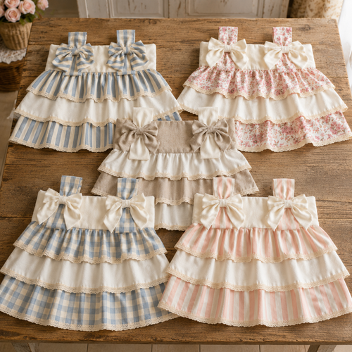 Copriforno Artigianale Shabby Chic a Balze Floreali con Fiocchi e Merletto
