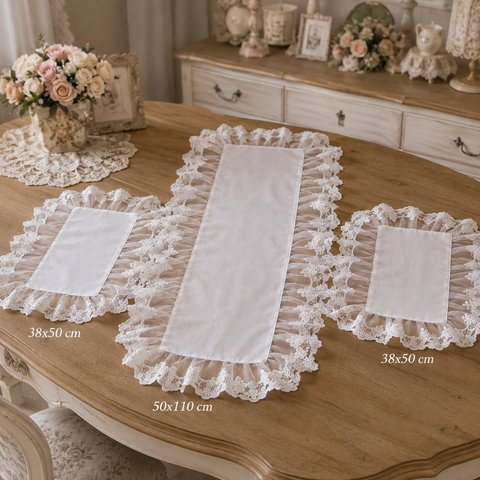Tris Centrini Elizabeth con Balza in Pizzo - 50x110 cm e 38x50 cm