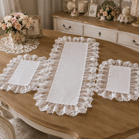 Tris Centrini Elizabeth con Balza in Pizzo - 50x110 cm e 38x50 cm