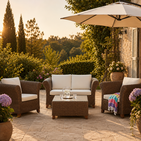 Salotto Completo da Esterno in Rattan - Divano 165x73H80, Poltrone 100x73H80, Tavolino 83x83H41