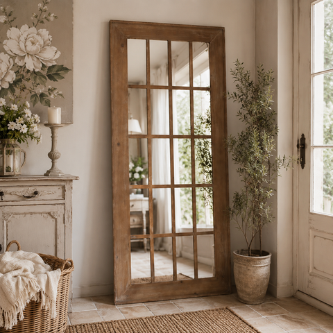 Specchio a Finestra in Legno di Abete Shabby Chic - 80x2x176 cm